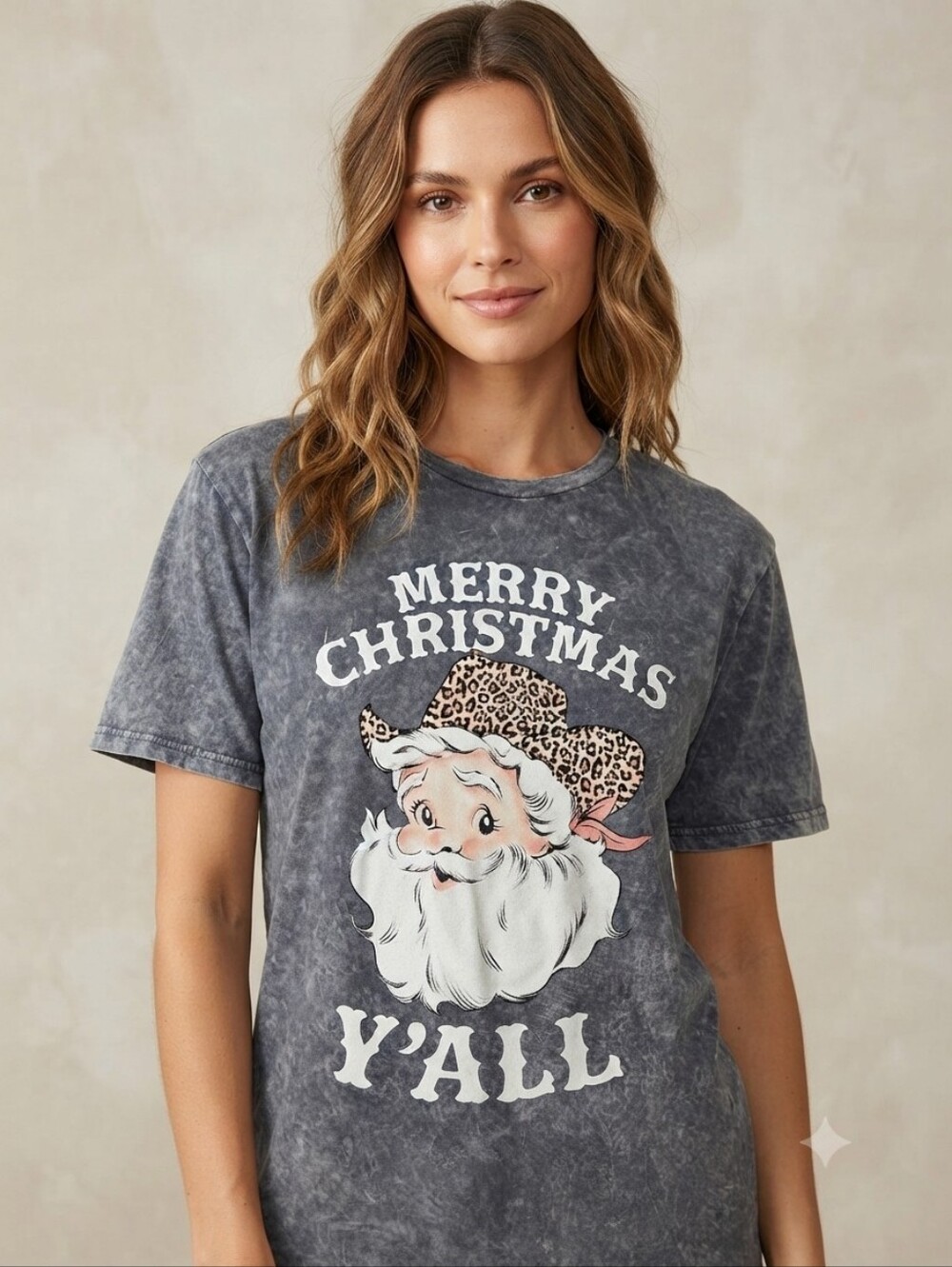 Lotus Fashion Merry Christmas Y'all Santa Graphic T-Shirt Gray Cotton Size L